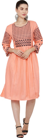 PAVONINE Gajri Color Polka Dots Embroidery Dress For Women | Grocsy