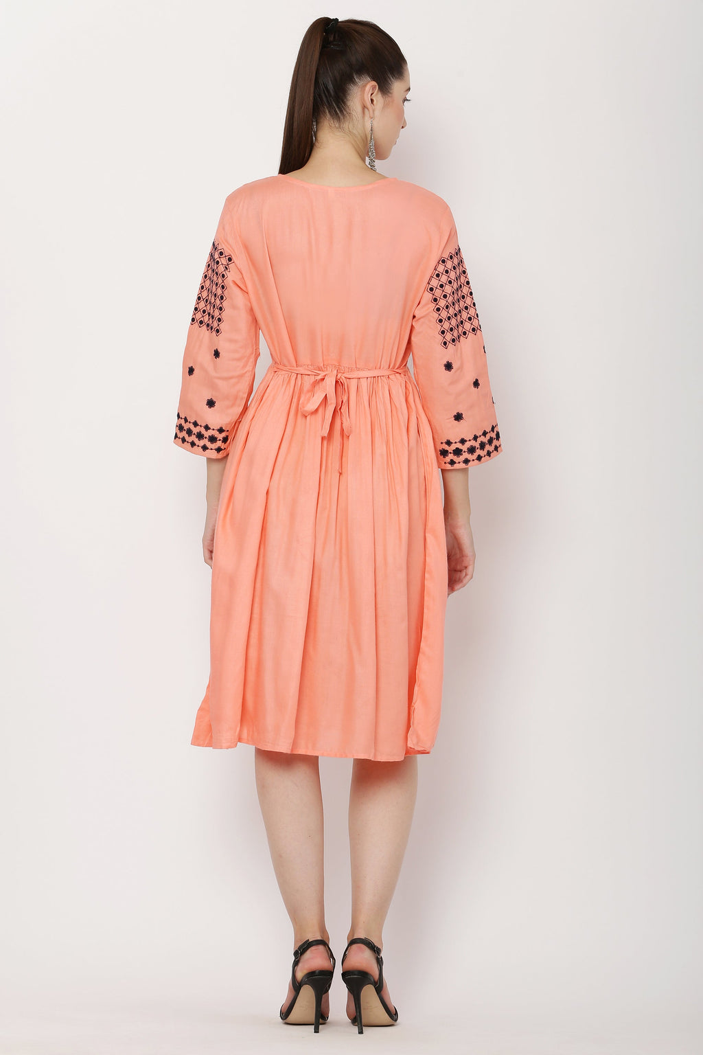 PAVONINE Gajri Color Polka Dots Embroidery Dress For Women | Grocsy