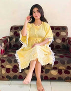 PAVONINE Yellow Color Embroidery Kaftan Dress For Women | Grocsy