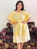 PAVONINE Yellow Color Embroidery Kaftan Dress For Women | Grocsy