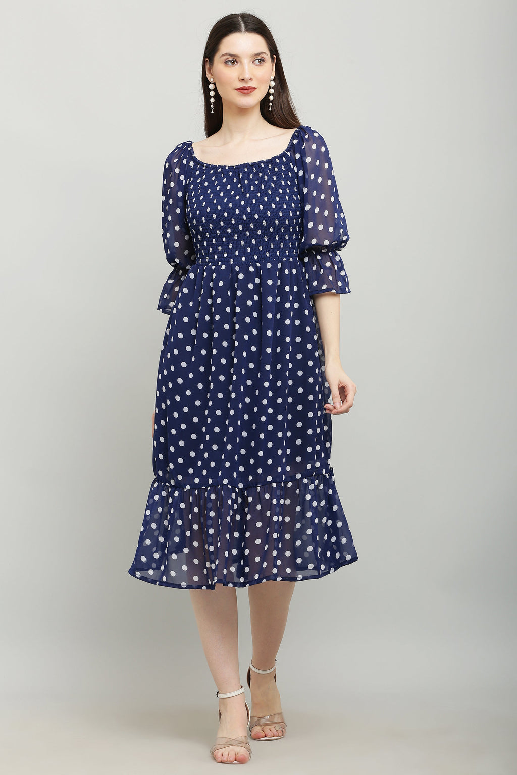 PAVONINE Polka Dots Body Kansai Navy Blue Dress For Women | Grocsy