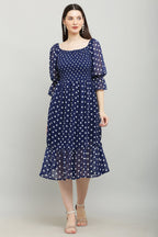 PAVONINE Polka Dots Body Kansai Navy Blue Dress For Women | Grocsy