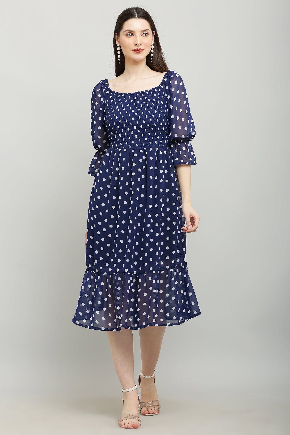 PAVONINE Polka Dots Body Kansai Navy Blue Dress For Women | Grocsy