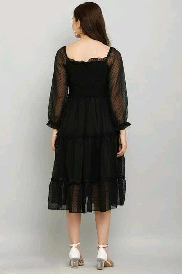 PAVONINE Buta-Design With Square-Neck Black Dress For Girls & Women | Grocsy