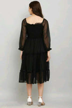 PAVONINE Buta-Design With Square-Neck Black Dress For Girls & Women | Grocsy