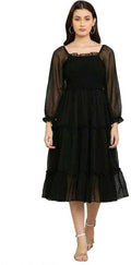 PAVONINE Buta-Design With Square-Neck Black Dress For Girls & Women | Grocsy