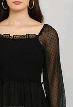 PAVONINE Buta-Design With Square-Neck Black Dress For Girls & Women | Grocsy