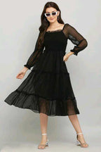 PAVONINE Buta-Design With Square-Neck Black Dress For Girls & Women | Grocsy