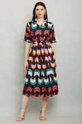 PAVONINE Zig-Zag Multi-Colors Printed Crepe Fabric Black Dress For Women | Grocsy