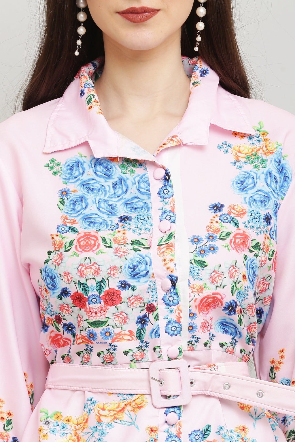 PAVONINE Cat Flower Digital Print Pink Color A-Line Dress For Women | Grocsy