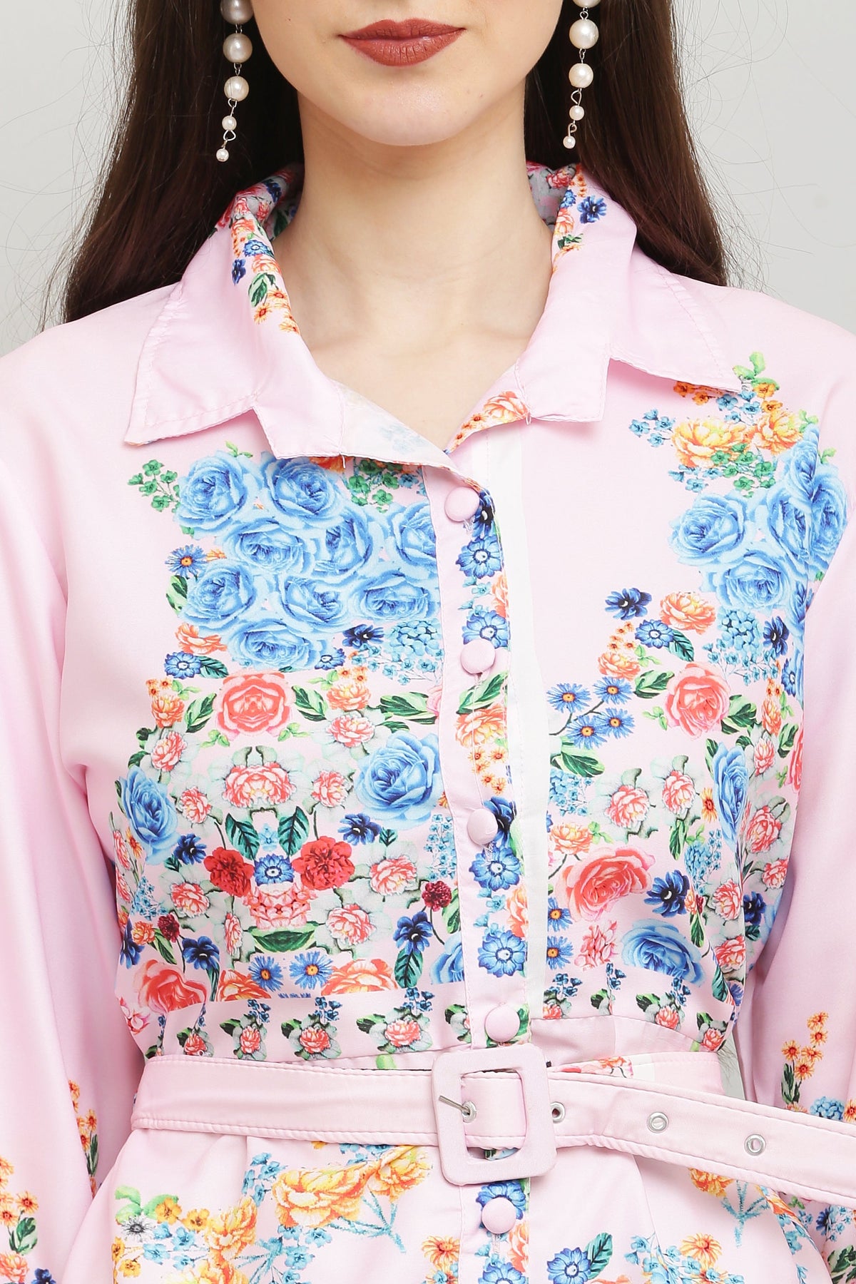 PAVONINE Cat Flower Digital Print Pink Color A-Line Dress For Women | Grocsy