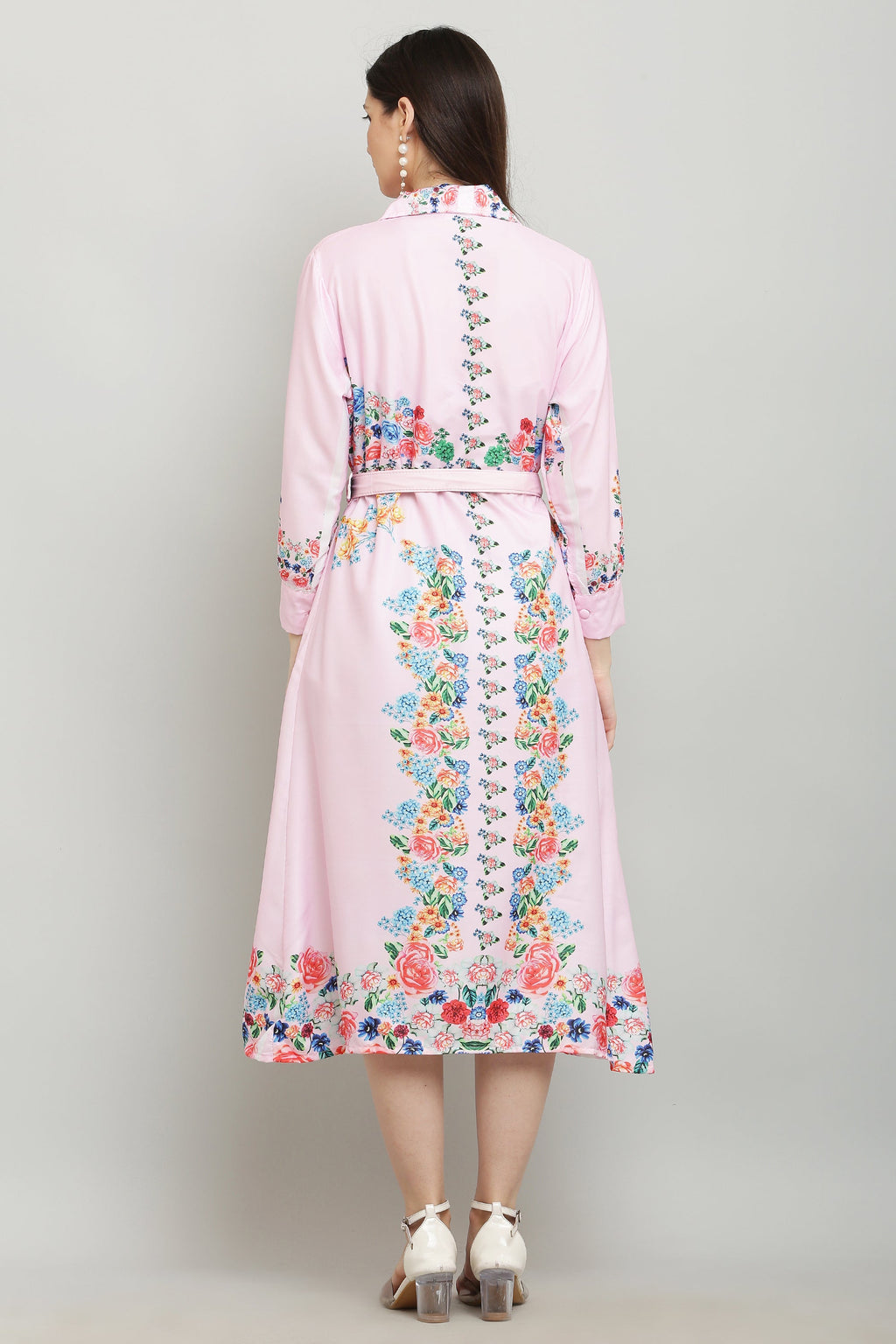 PAVONINE Cat Flower Digital Print Pink Color A-Line Dress For Women | Grocsy