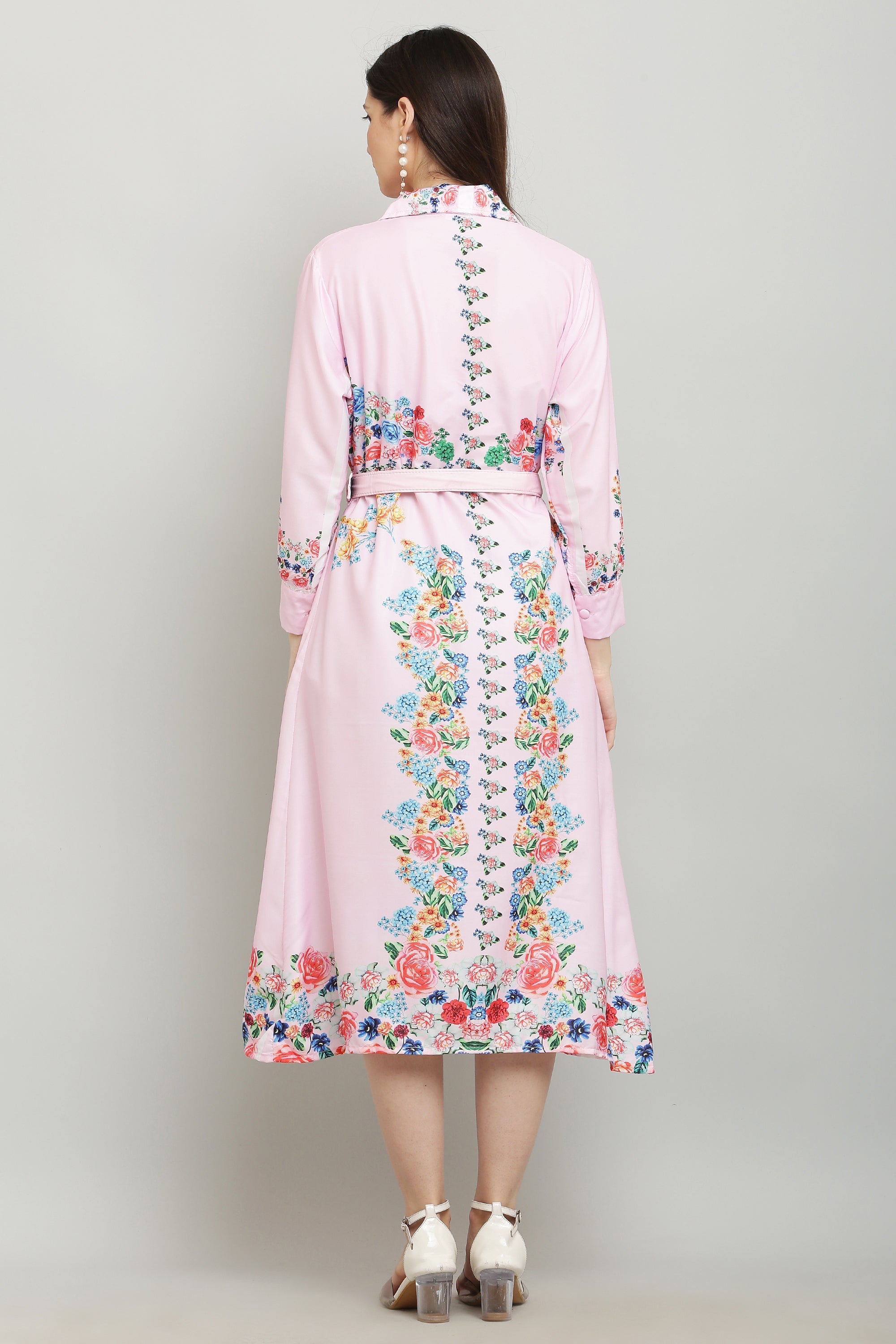 PAVONINE Cat Flower Digital Print Pink Color A-Line Dress For Women | Grocsy