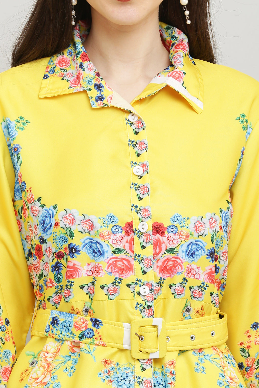 PAVONINE Cat Flower Digital Print Yellow Color A-Line Dress For Women | Grocsy