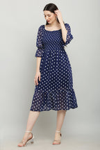 PAVONINE Polka Dots Body Kansai Navy Blue Dress For Women | Grocsy