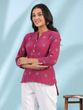 Juniper Women Wine Double Gauze Embroidered High-Low Tunic | Grocsy
