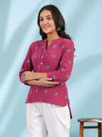 Juniper Women Wine Double Gauze Embroidered High-Low Tunic | Grocsy