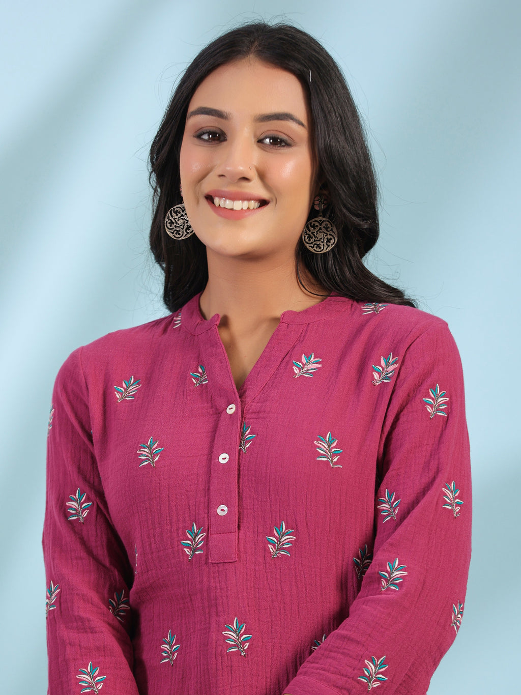 Juniper Women Wine Double Gauze Embroidered High-Low Tunic | Grocsy