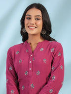 Juniper Women Wine Double Gauze Embroidered High-Low Tunic | Grocsy
