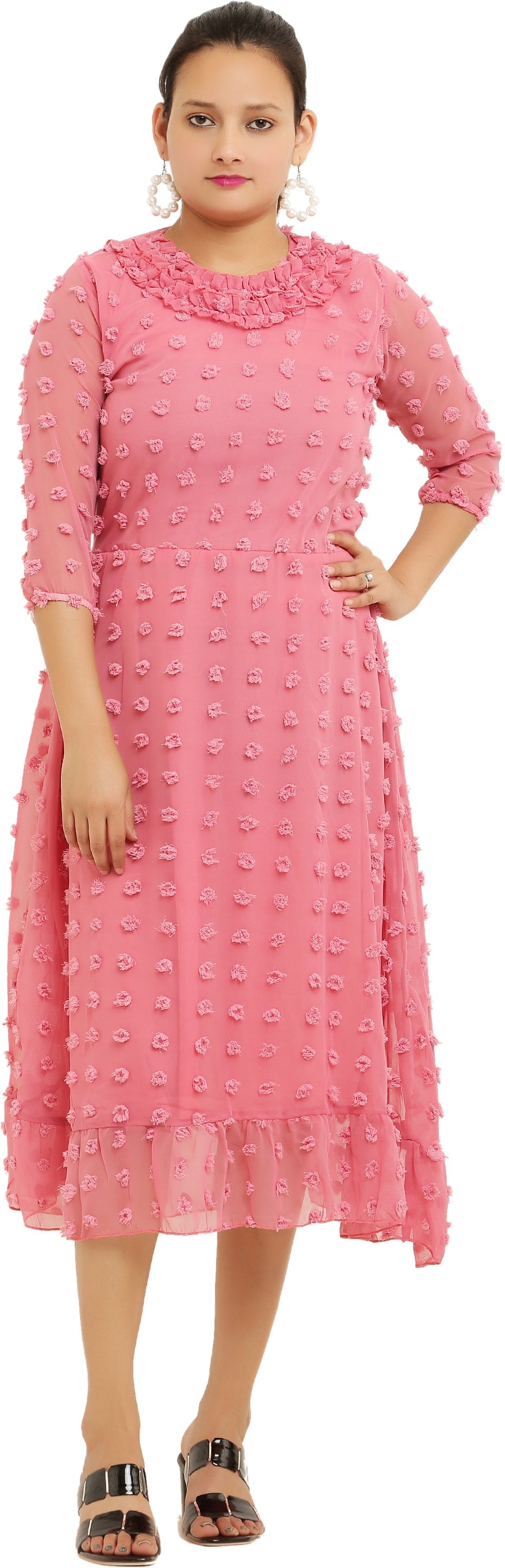 PAVONINE Buta-Design Peach Dress For Girls & Women | Grocsy
