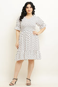 PAVONINE Micro Dots Waist Kansai Crepe Fabric White Midi For Girls | Grocsy