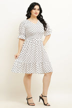 PAVONINE Micro Dots Waist Kansai Crepe Fabric White Midi For Girls | Grocsy