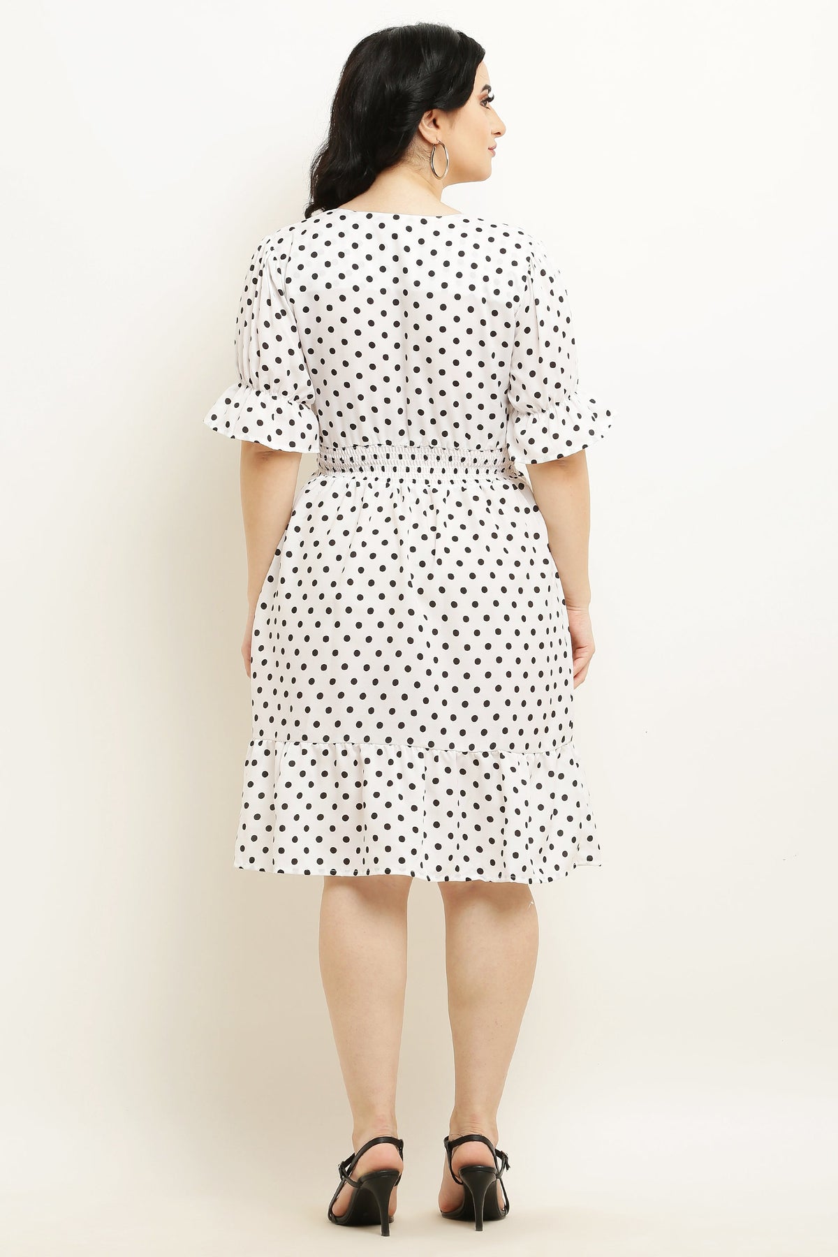 PAVONINE Micro Dots Waist Kansai Crepe Fabric White Midi For Girls | Grocsy