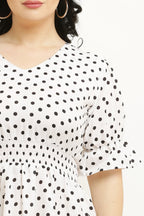 PAVONINE Micro Dots Waist Kansai Crepe Fabric White Midi For Girls | Grocsy