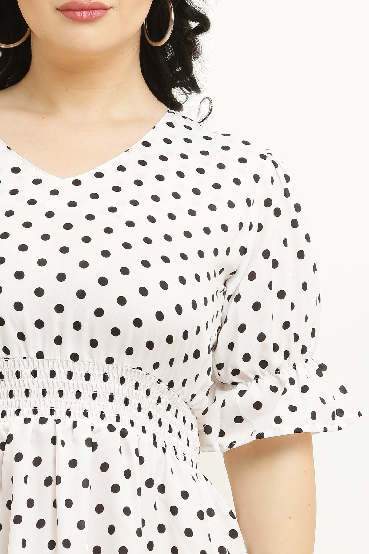 PAVONINE Micro Dots Waist Kansai Crepe Fabric White Midi For Girls | Grocsy