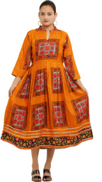 PAVONINE Jaipuri Block Print Mustard Color Dress For Girls & Women | Grocsy