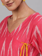 Antaran Red Cotton Flared Ikat Kurta | Grocsy