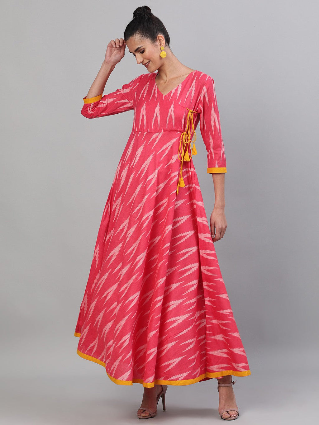 Antaran Red Cotton Flared Ikat Kurta | Grocsy