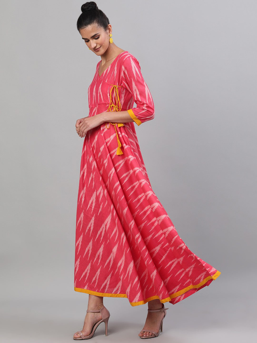 Antaran Red Cotton Flared Ikat Kurta | Grocsy