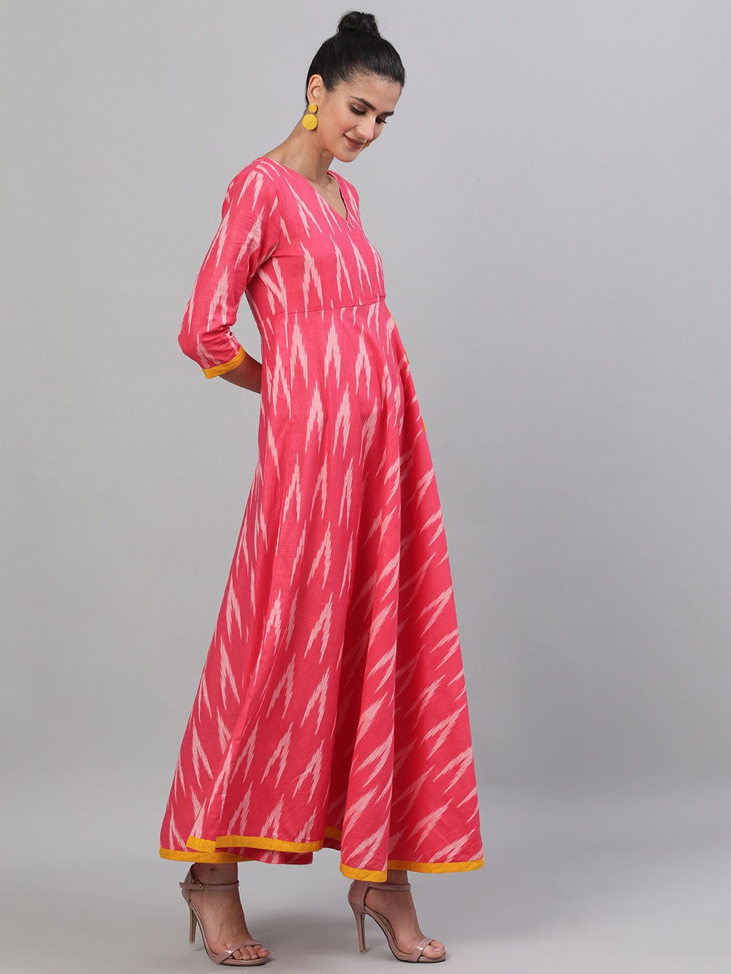 Antaran Red Cotton Flared Ikat Kurta | Grocsy