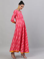 Antaran Red Cotton Flared Ikat Kurta | Grocsy