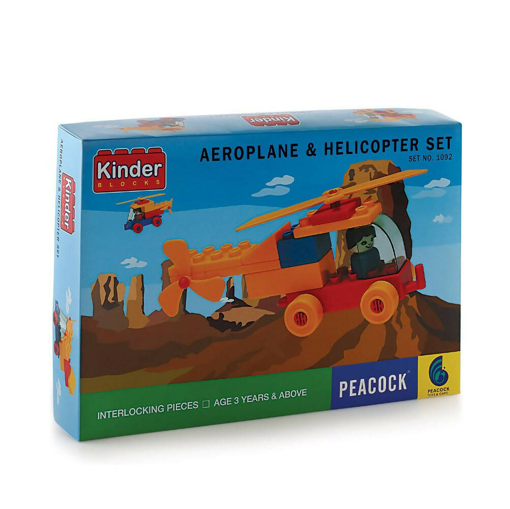 Peacock Learning & Educational Building Interlocking Blocks Set For Kids - Helicopter | Grocsy