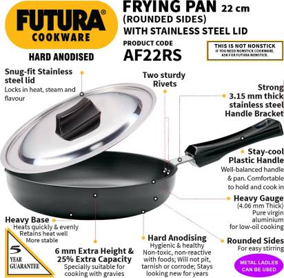 Hawkins Futura Hard Anodised Frying Pan 22 cm Diameter with Lid 1 L (AF22RS) | Grocsy