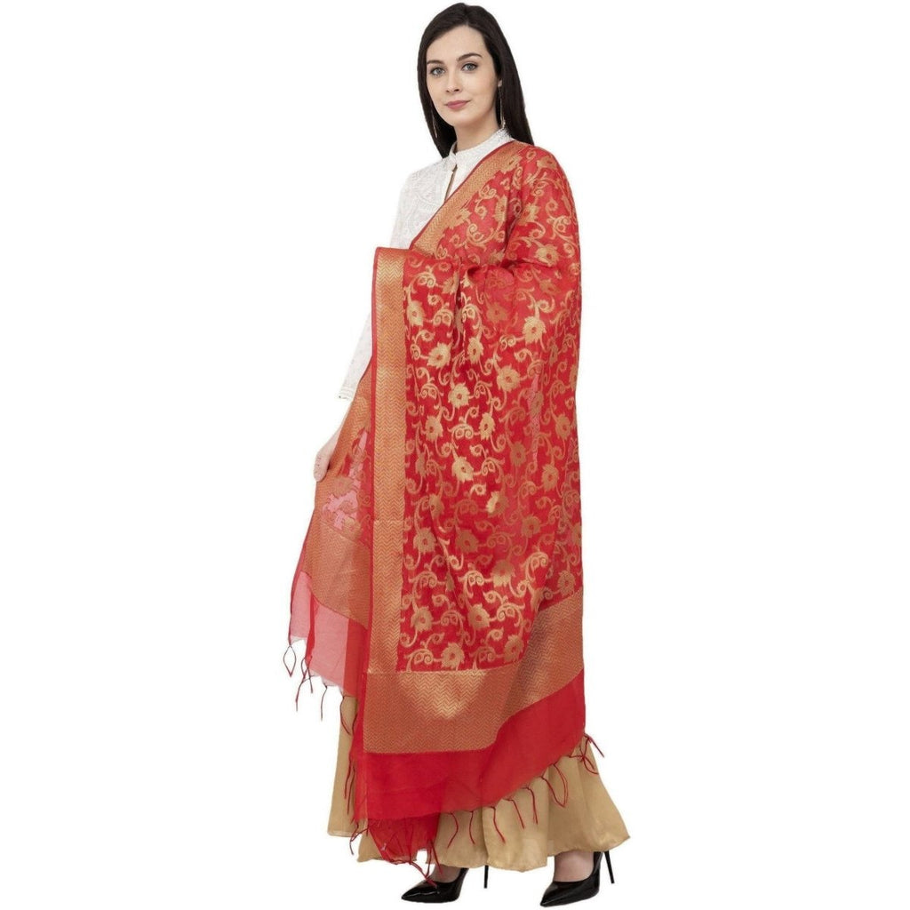 A R Silk VNS Jaal Fancy Dupatta Color Red Dupatta or Chunni | Grocsy