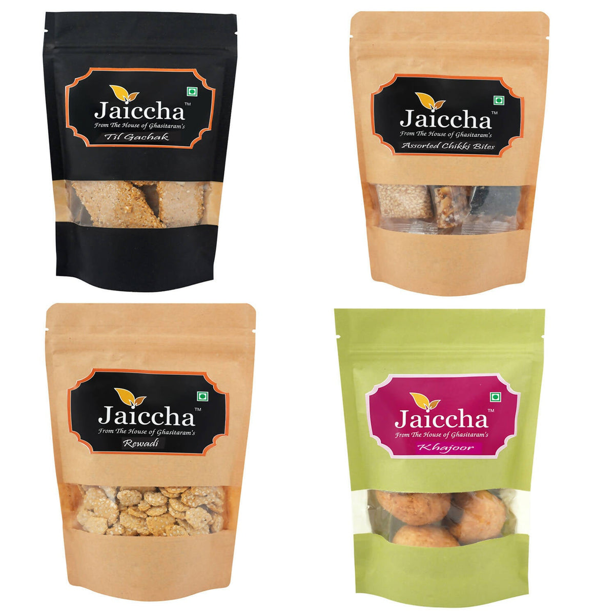 Ghasitaram Sankranti /Lohri Sweets Til Gachak, Lohri Khajoor, Gud Rewadi And Assorted Chikki Pouches Combo | Grocsy