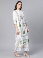 Ahalyaa Women Off White Colour Pure Cotton Printed Kurta Palazzo Set With Dupatta | Grocsy