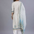 Juniper Women Blue Rayon Printed Kurta, Pants and Dupatta Set | Grocsy