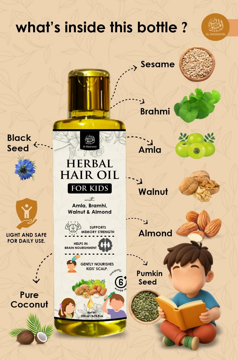 Al Masnoon Herbal Hair Oil For Kids | Grocsy