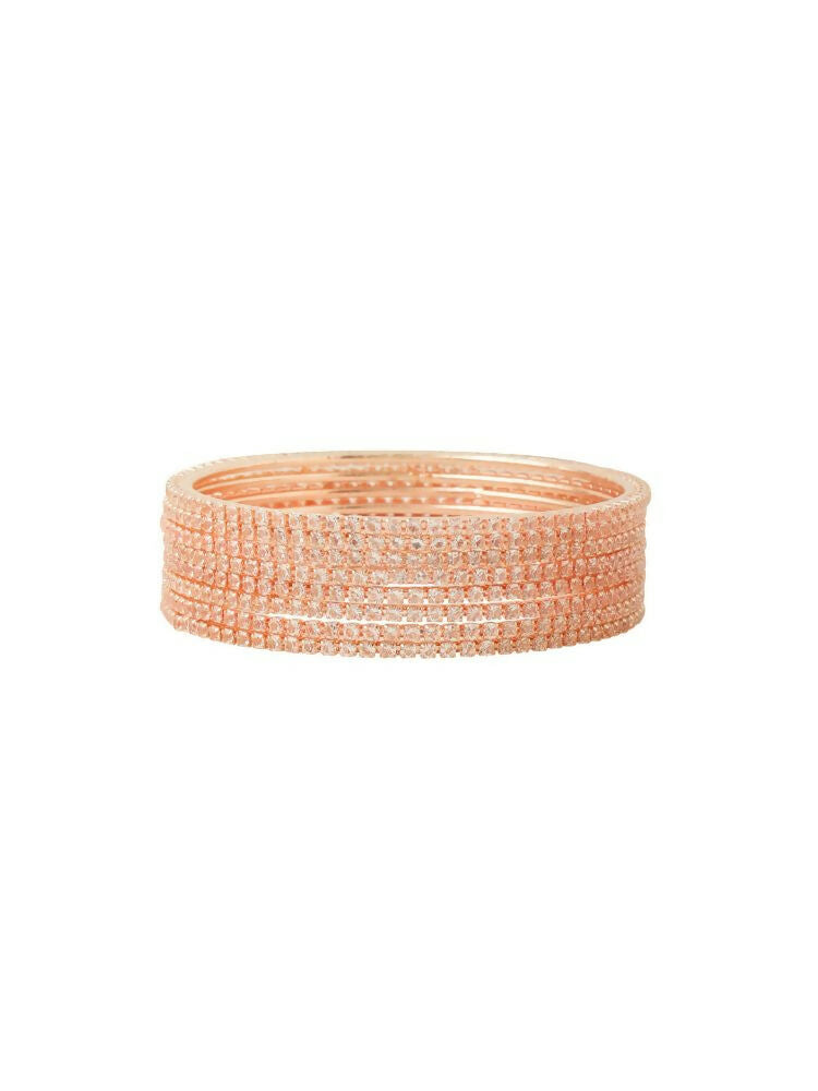 NVR Women Set of 8 American Diamond Rose Gold-Polished Bangles