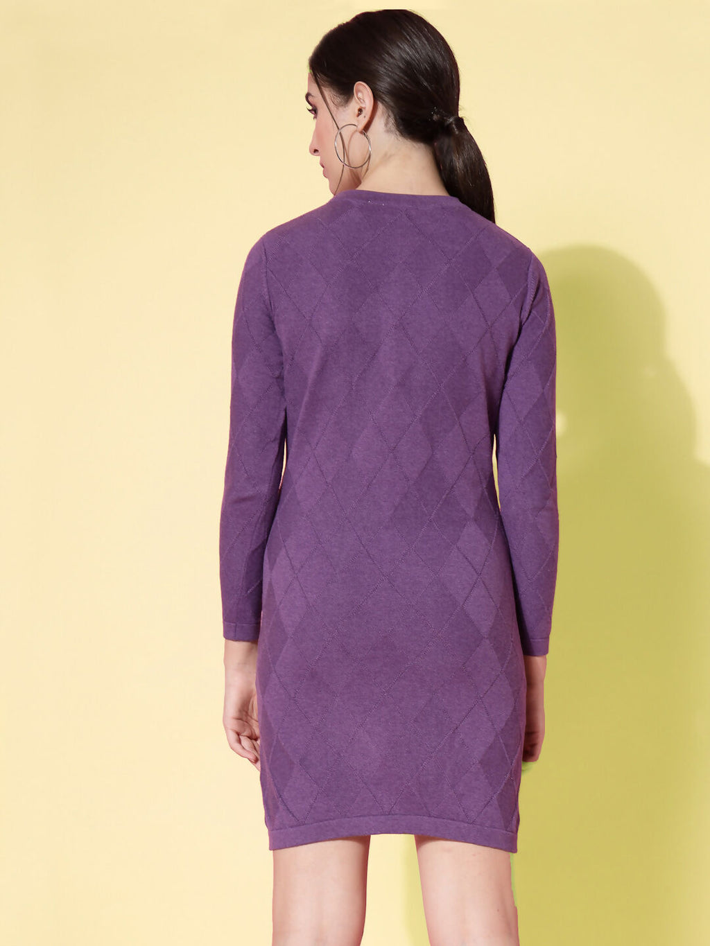Women Winter Purple Cotton Dress - Wool Trees | Grocsy
