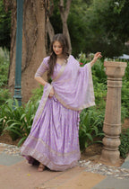 Lorenvalley Lavender Pure Viscose Jacquard with Golden Embroidered Sequins work Lehenga Choli | Grocsy