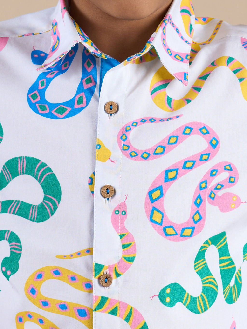 Snakes and Ladders Boys Multi Color Snake Print Shirt from Siblings Collection | Grocsy