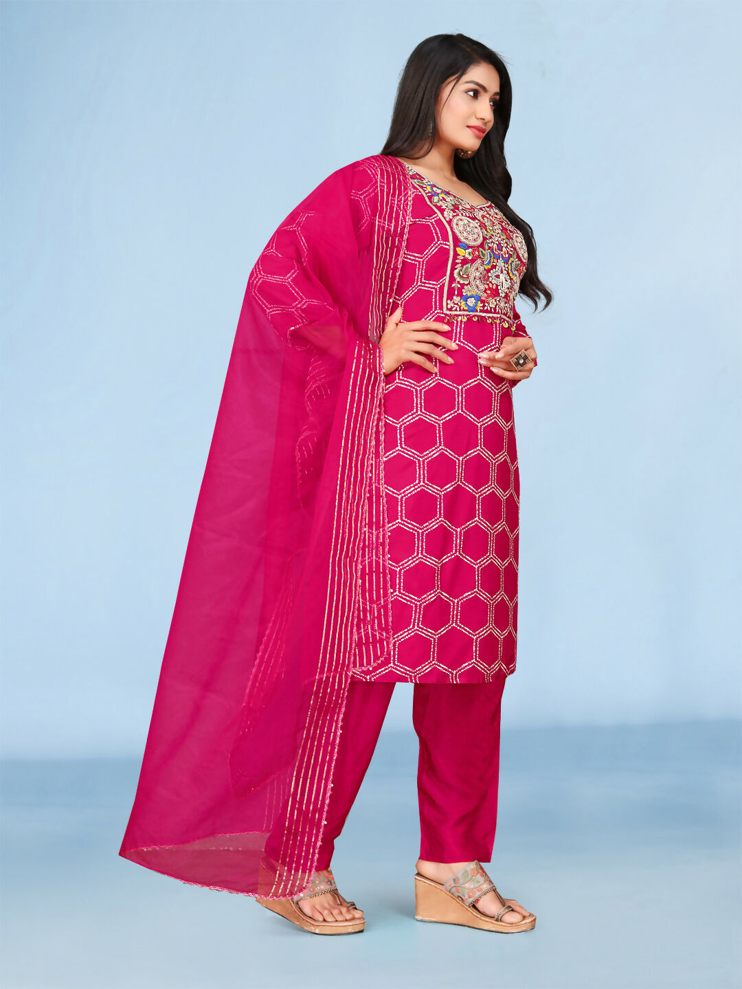 Joban Fashion Rani Cotton Premium Pure Viscose Print Dola With Handwork Kurta set | Grocsy