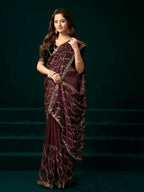 Joban Fashion Maroon Net Party Wear Sarees | Grocsy