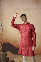 Floral Print Silk Nehru Jacket Set by Hilo Design | Grocsy
