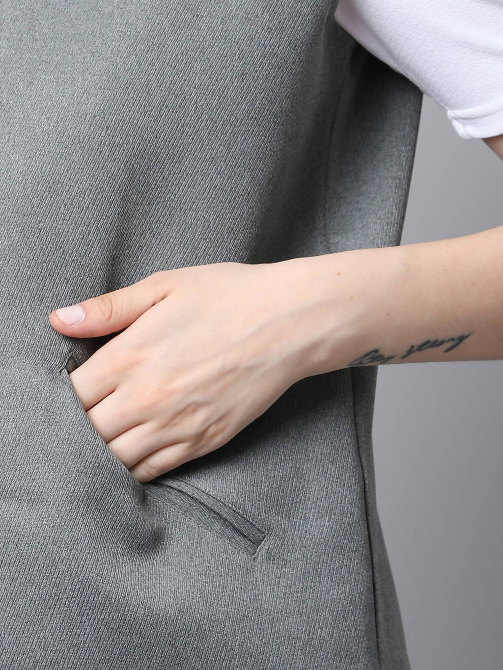 Even Apparels Grey Polyblend Open Front Women's Waistcoat | Grocsy